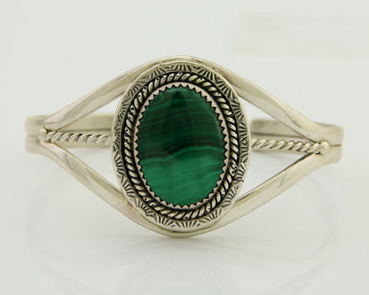 Navajo Cuff Bracelet Natural Malachite 925 Silver Native American Artist C.80s