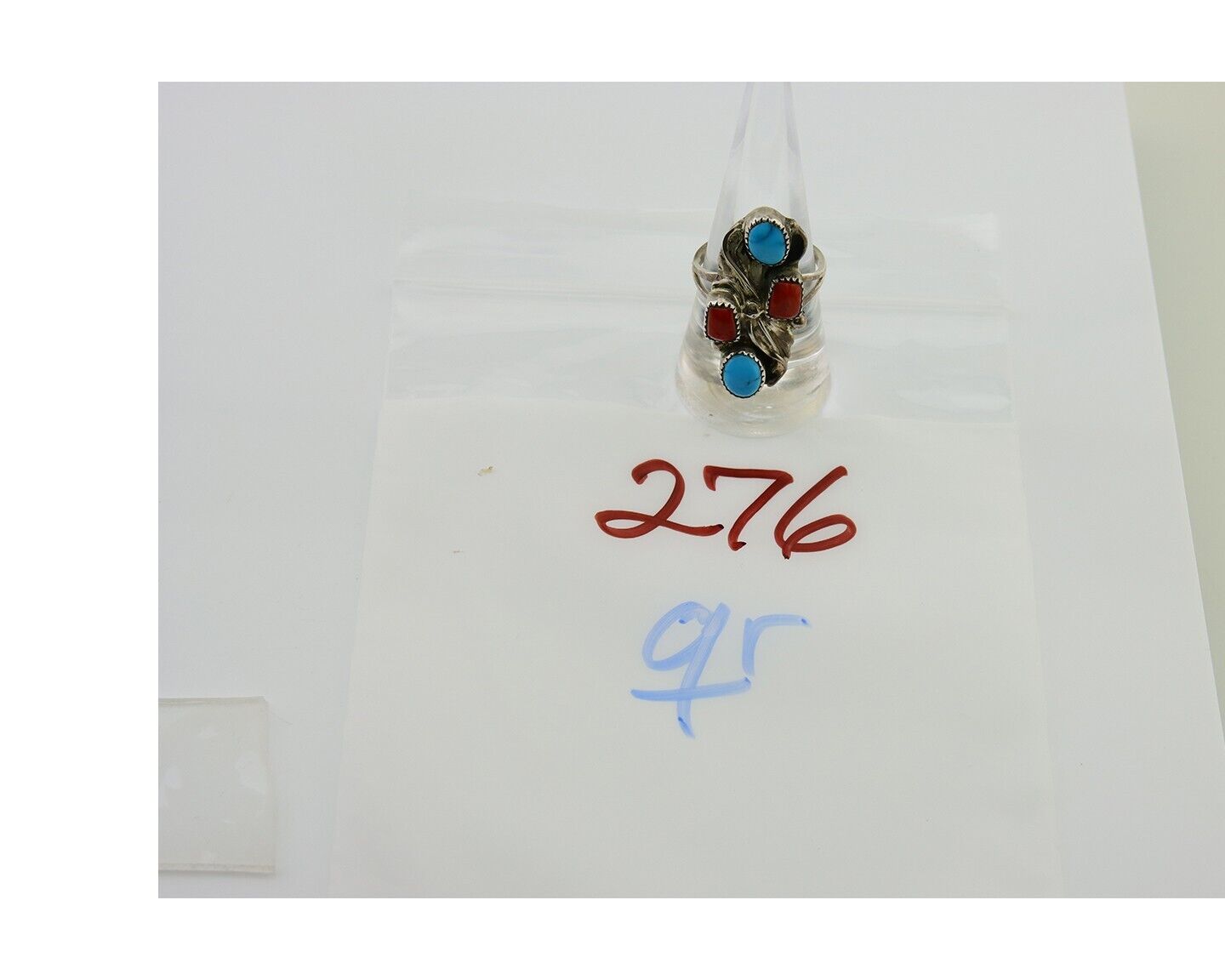 Navajo Handmade Ring 925 Silver Coral & Turquoise Native Artist C.80's