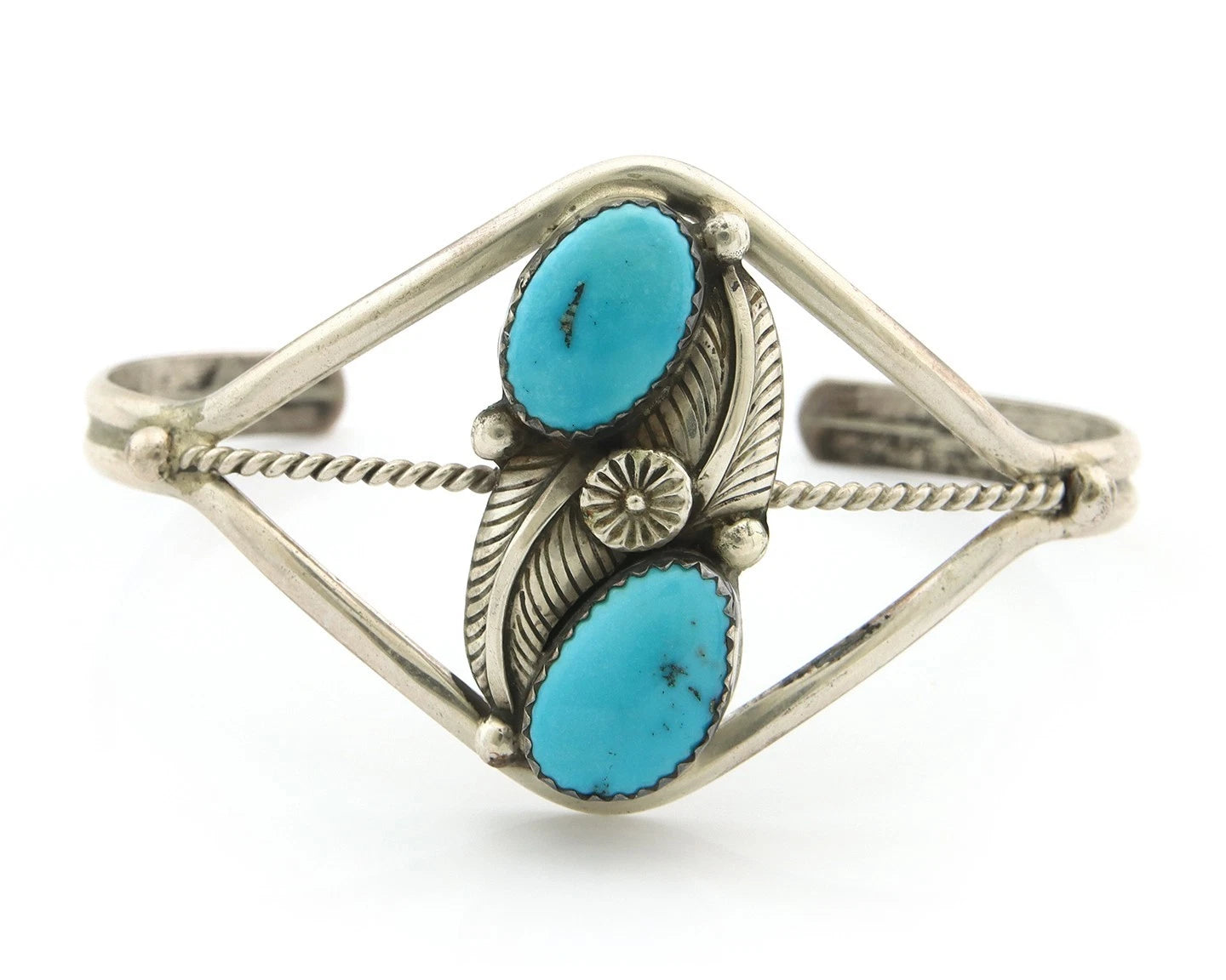 Navajo Cuff Bracelet Sterling Silver Turquoise Native Vintage Artist Signed Paul