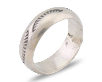 Navajo Hand Stamped Band 925 Silver 6.0 mm Signed Larry Chavez Size 5.75 C.80's