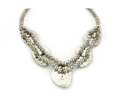 Navajo Squash Necklace Sterling Silver Nalural Kingman Turquoise Signed JR