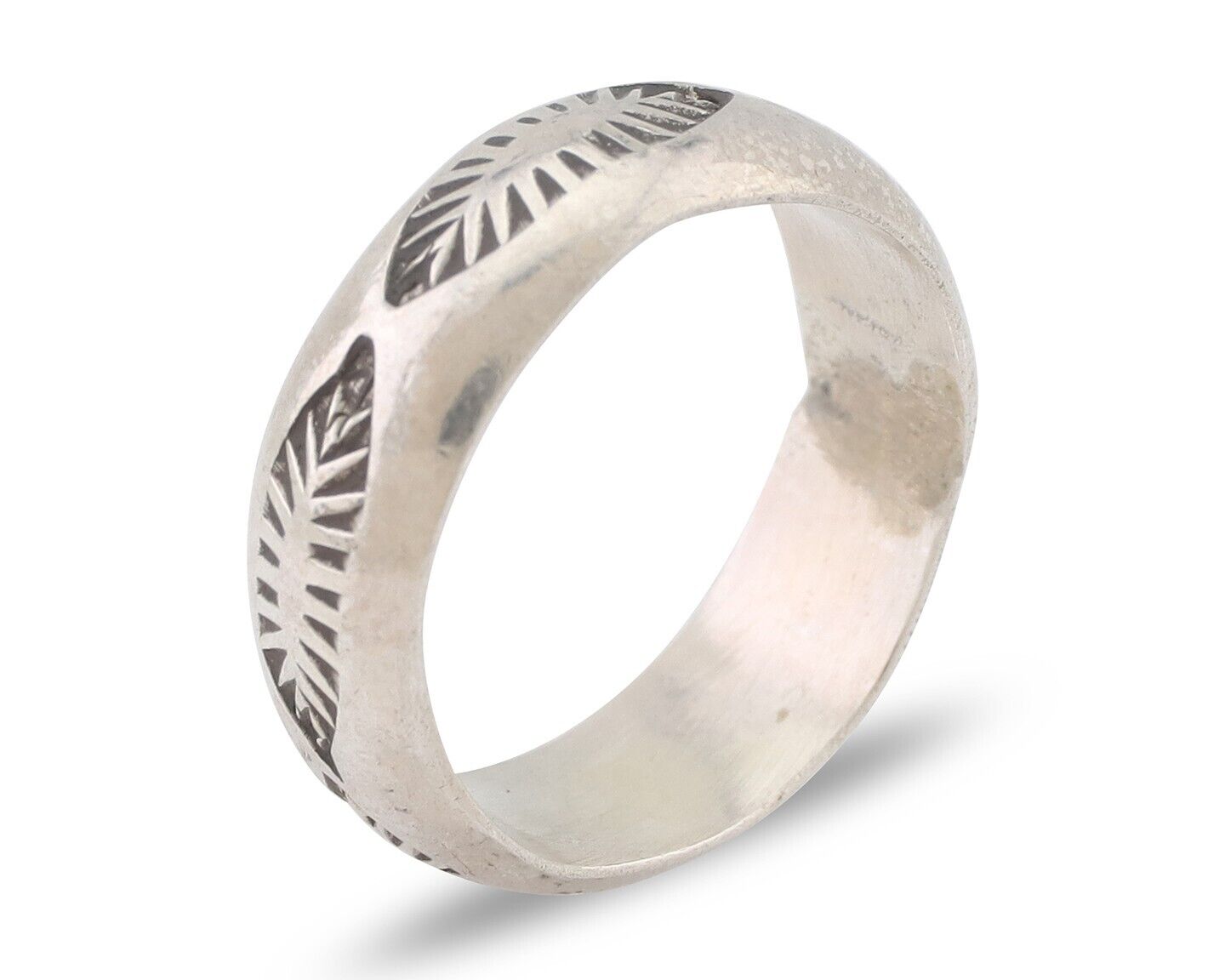 Navajo Hand Stamped Band 925 Silver 6.0 mm Signed Larry Chavez Size 5.75 C.80's