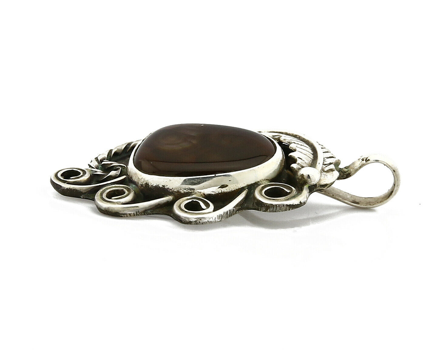 Navajo Josephine Rojas Natural Mined Fire Agate .925 Silver Handmade Pendant