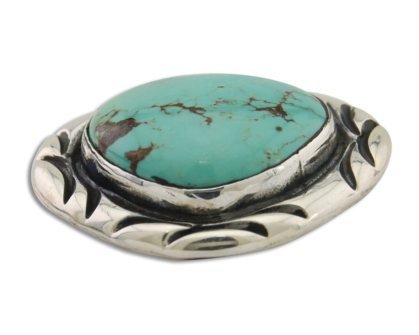 Navajo Pin 925 Silver Natural Mined Turquoise Artist Signed C Montoya C.80's
