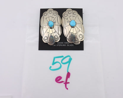 Navajo Hand Stamped Shield Earrings 925 Silver Turquoise Native Artist C.80's