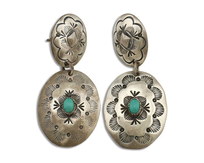 Navajo Handmade Earrings 925 Silver Blue Turquoise Artist Signed WT C.80s