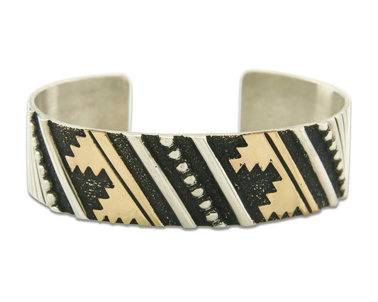 Navajo Bracelet Gold & 925 Silver Handmade 16 mm Wide Signed Thomas Singer C80s