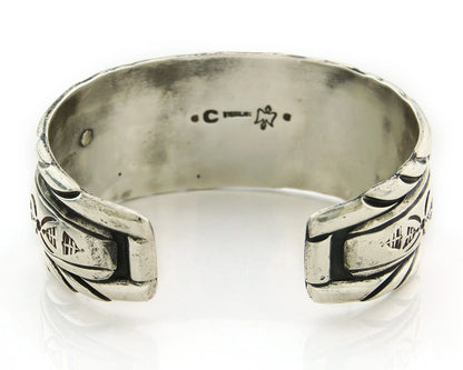 Men Navajo Cuff Bracelet Sterling Silver Malachite Vintage Signed C Montoya