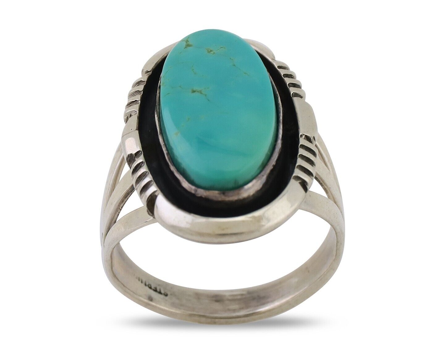 Navajo Hand Stamped Ring 925 Silver Natural Turquoise Native Artist C.80's