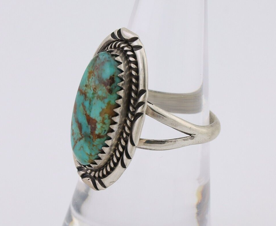Navajo Hand Stamped Ring 925 Silver Natural Turquoise Native Artist C.80's