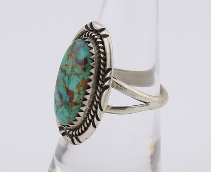 Navajo Hand Stamped Ring 925 Silver Natural Turquoise Native Artist C.80's