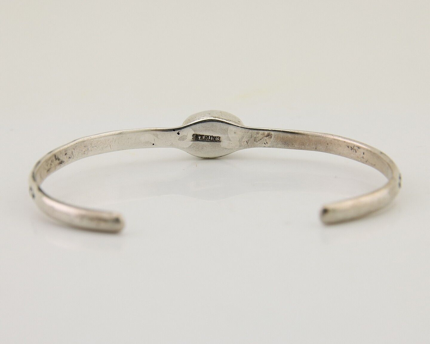 Navajo Hand Stamped Cuff Bracelet Turquoise 925 Silver Native American Artist