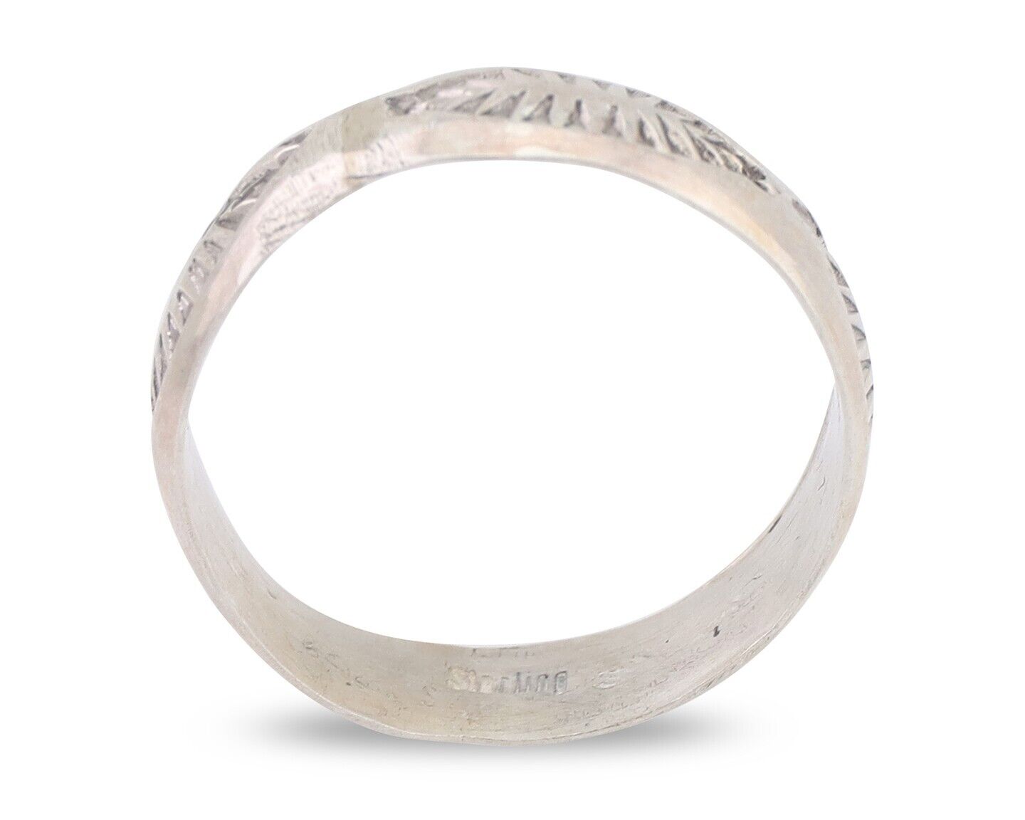 Navajo Hand Stamped Band 925 Silver 5.0 mm Signed Larry Chavez Size 6.5 C.80's