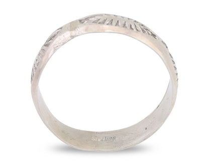 Navajo Hand Stamped Band 925 Silver 5.0 mm Signed Larry Chavez Size 6.5 C.80's