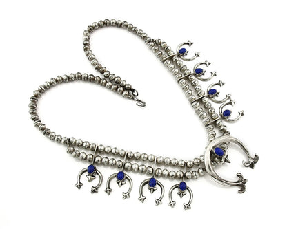 Navajo Squash Necklace Earring Set Sterling Silver Lapis Vintage C.80's
