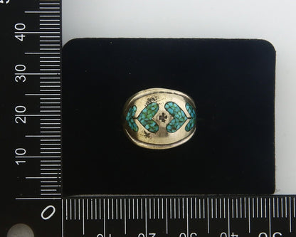 Navajo Ring 925 Sterling Natural Chip Inlay Turquoise C.80's Size 6.5