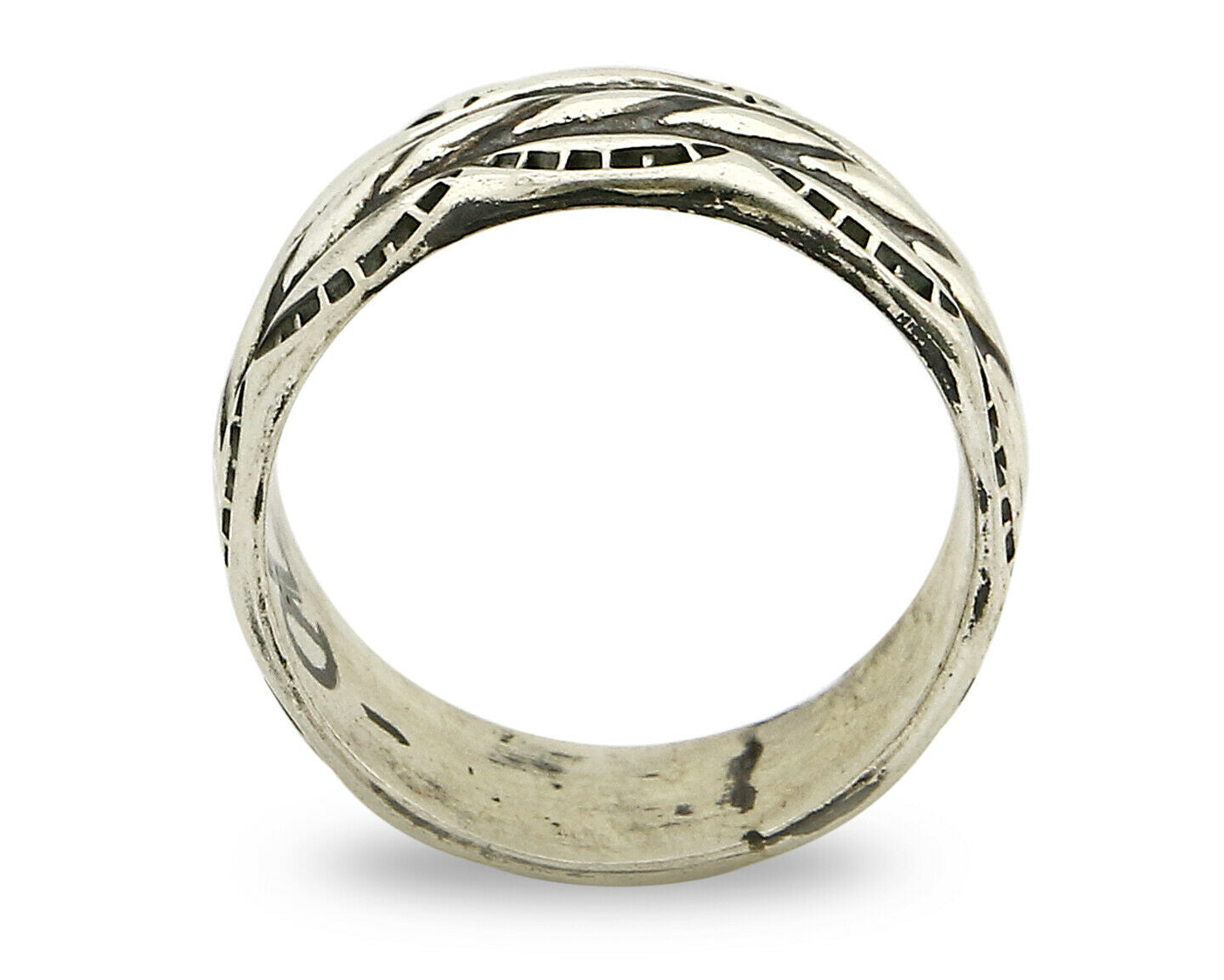 Navajo Ring .925 Silver Handmade Hand Stamped 3 Row Rope Band C.1980's