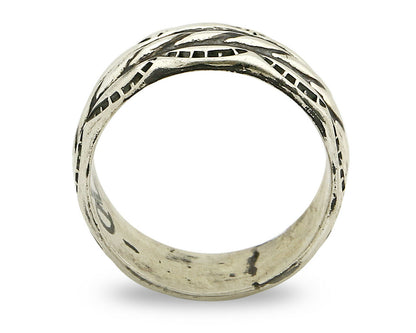 Navajo Ring .925 Silver Handmade Hand Stamped 3 Row Rope Band C.1980's