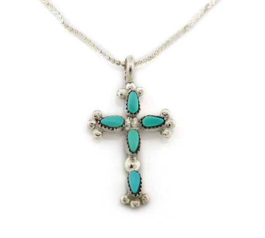 Navajo Cross Necklace Sterling Silver Blue Turquoise Vintage Handmade