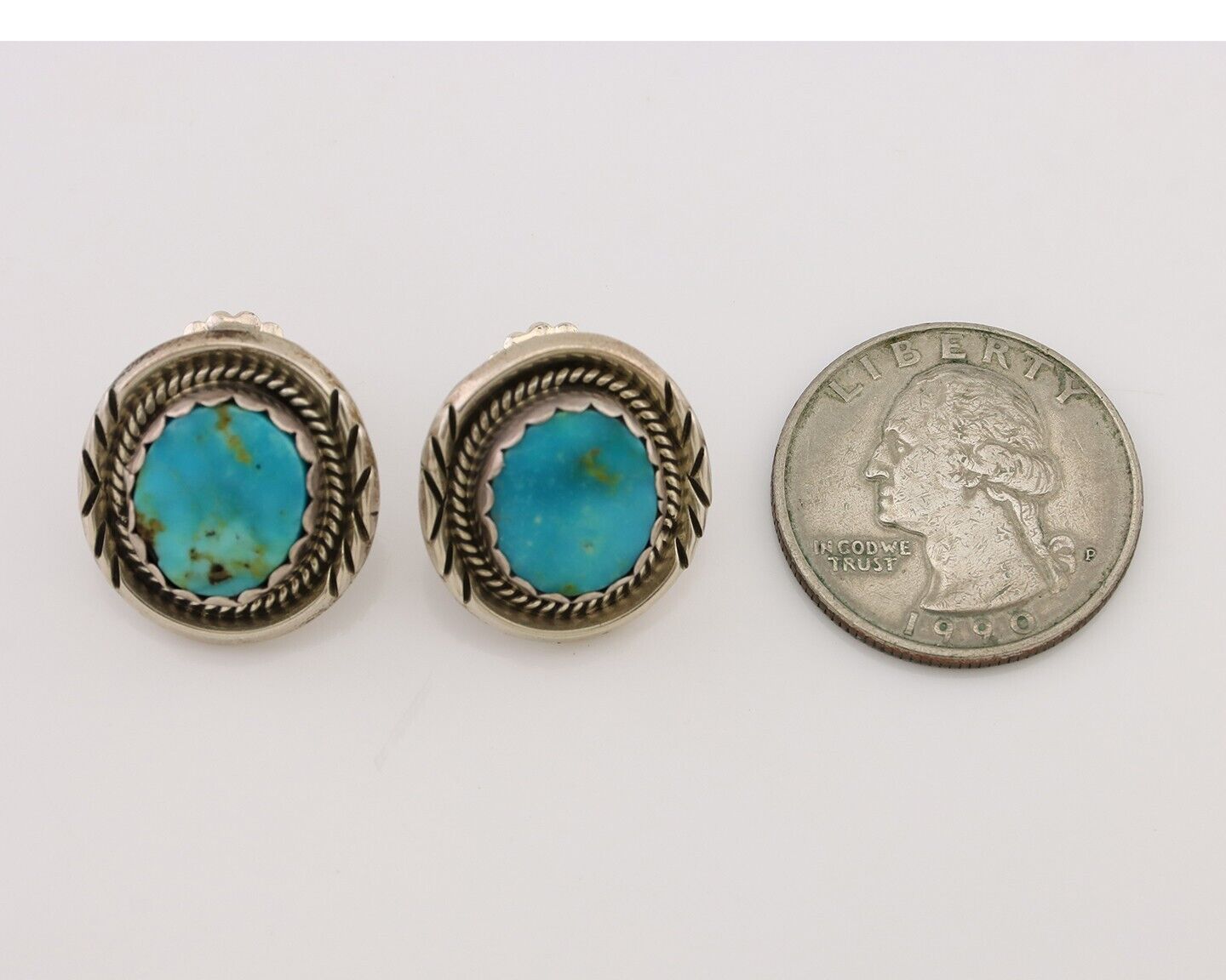 Navajo Earrings 925 Silver Natural Mined Turquoise Native American Artist C.80's