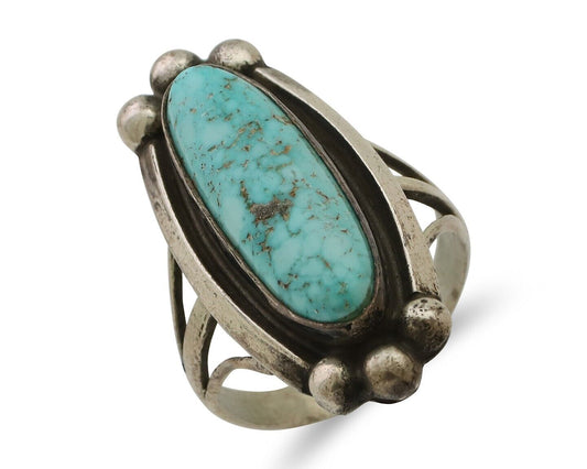 Navajo Turquoise Ring 925 Silver Native Artist Signed Sunrise Size 8.0 C.80's