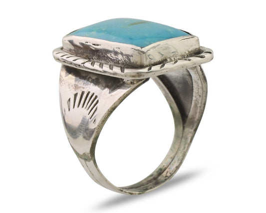 Navajo Ring 925 Silver Natural Blue Turquoise Native American Artist C.80's