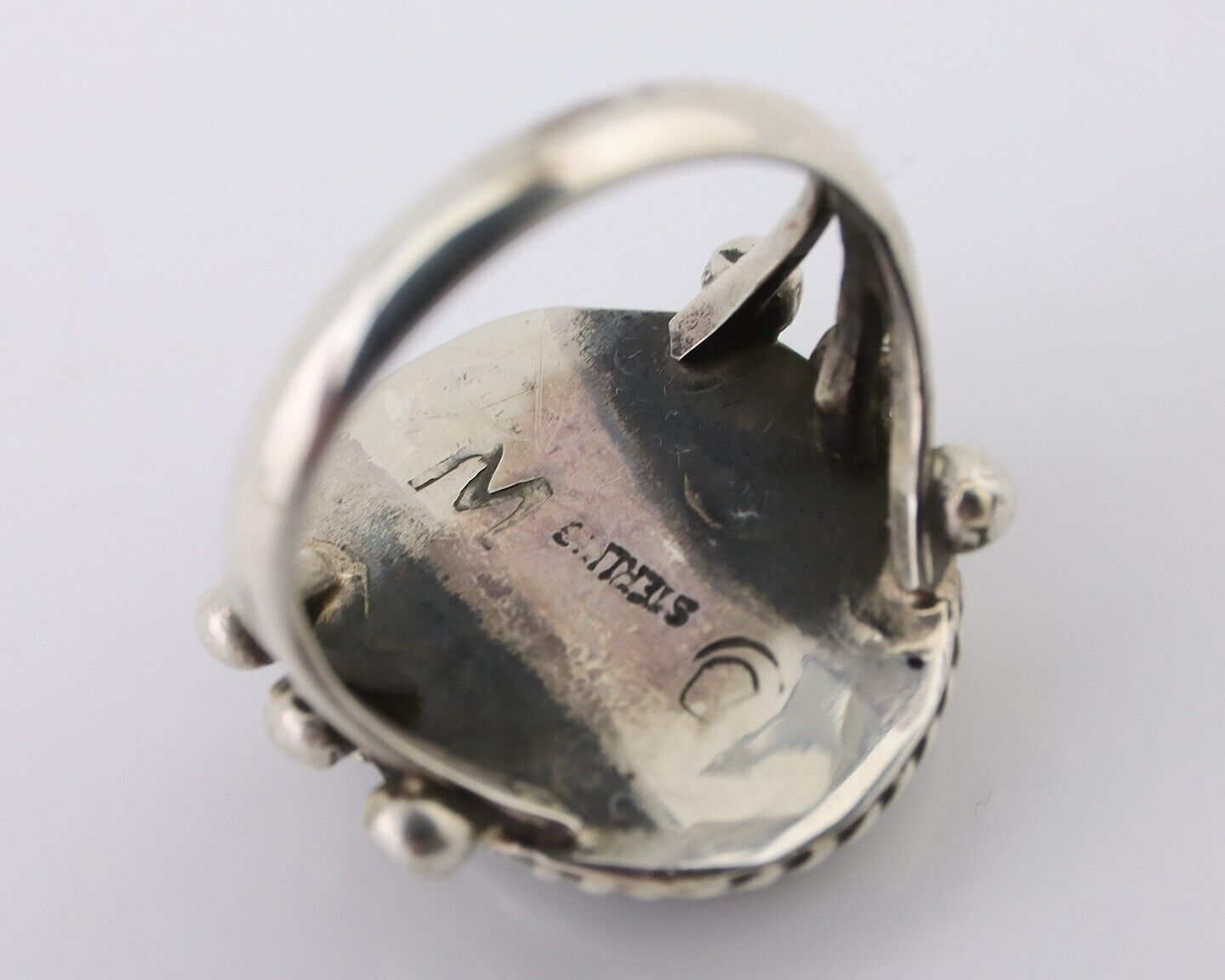 Navajo Ring 925 Silver Natural Green Turquoise Artist Signed MC C.80's