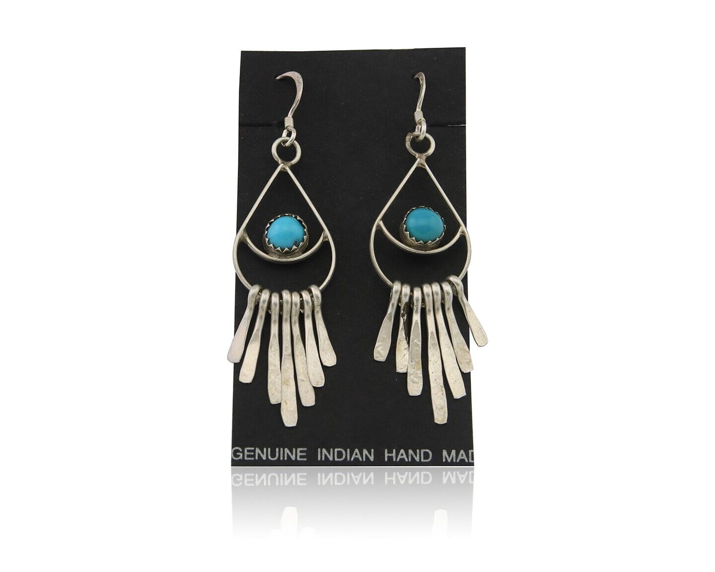Navajo Dangle Earrings 925 Silver Natural Turquoise Artist Signed JB C.80's