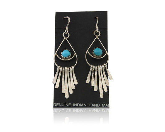 Navajo Dangle Earrings 925 Silver Natural Turquoise Artist Signed JB C.80's
