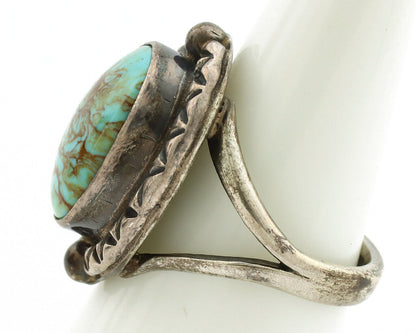 Navajo Ring .925 Silver Kingman Turquoise Artist Signed Gecko C.1980's