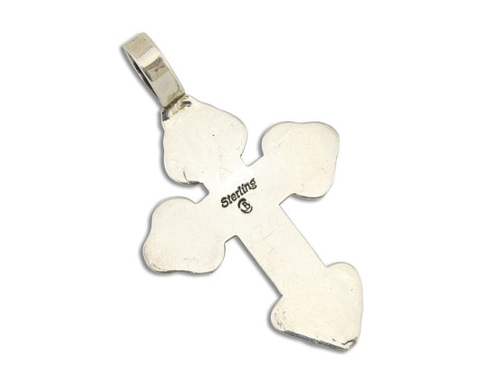 Navajo Cross Pendant 925 Silver Mediterranean Coral Artist Signed CB C.80's