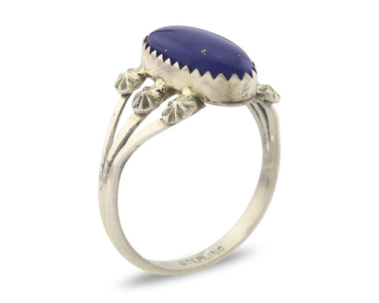 Navajo Ring 925 Sterling Natural Lapis Handmade Native Artist C.80's