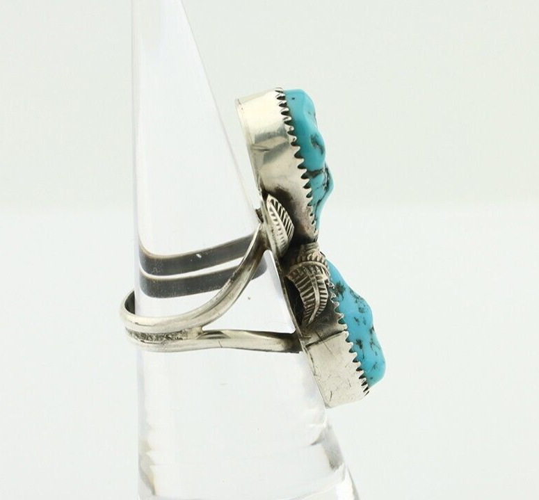 Navajo Ring 925 Silver Sleeping Beauty Nugget Turquoise Signed J Johnson C.80's