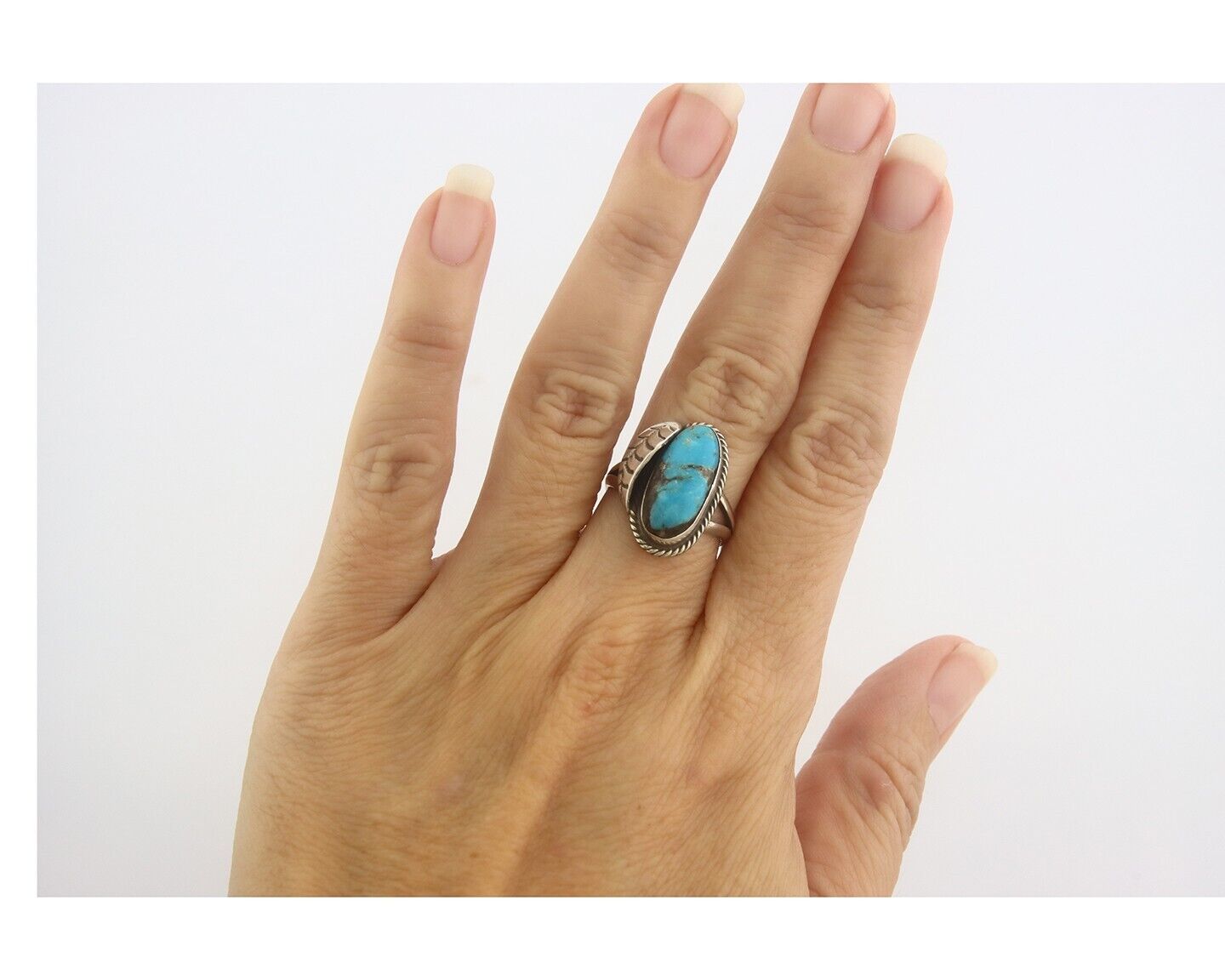 Navajo Ring 925 Sterling Bisbee Turquoise Native Artist C.80's Size 5.75