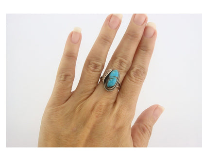 Navajo Ring 925 Sterling Bisbee Turquoise Native Artist C.80's Size 5.75