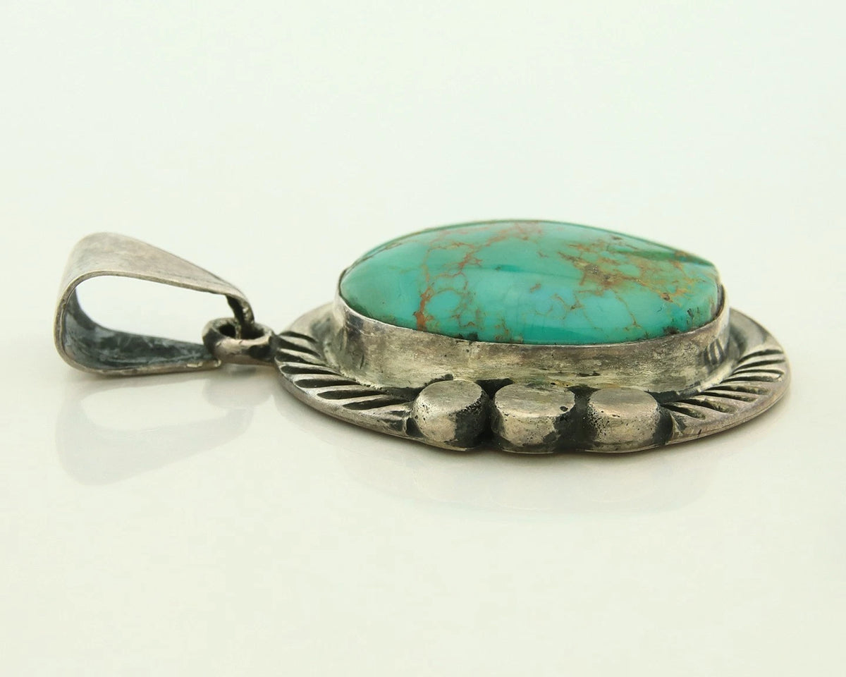 Navajo Pendant 925 Sterling Silver Natural Turquoise Vintage Signed Rabbit Stick