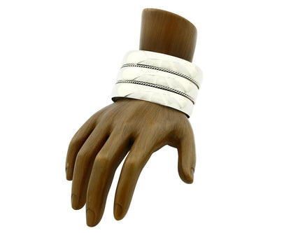 Navajo Handmade Bracelet .925 Silver TAHE 5 Row and Domed Cuff