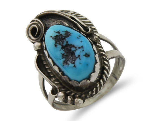 Navajo Ring 925 Silver Sleeping Beauty Turquoise Signed Justin Morris C.80's