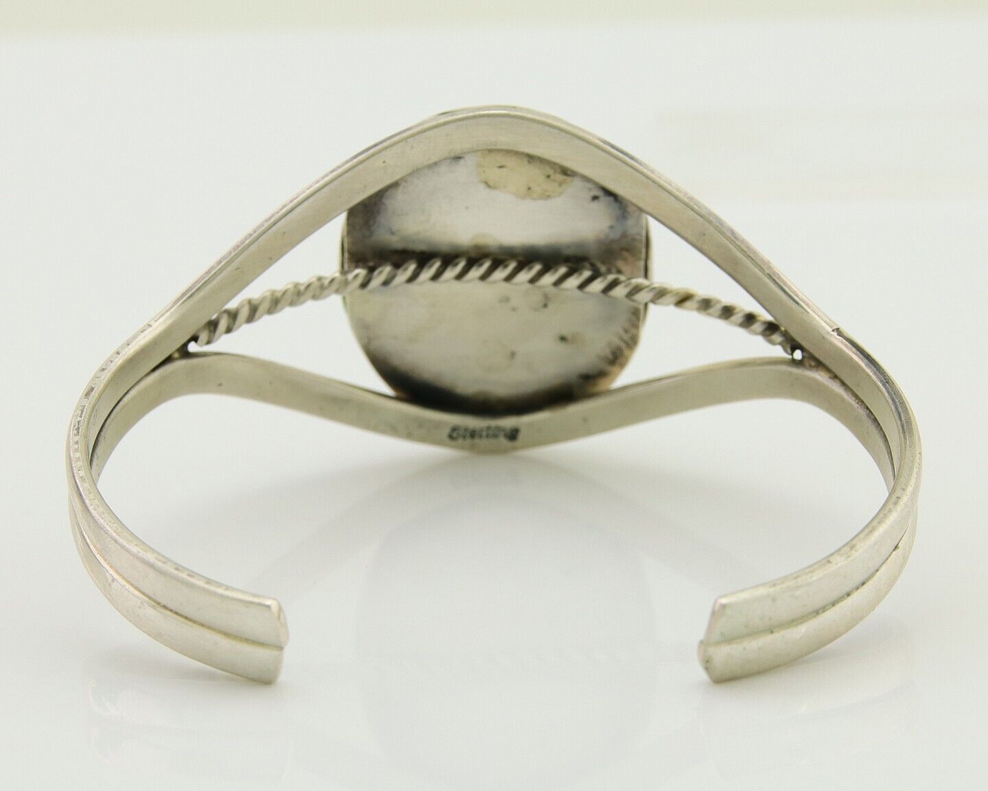 Navajo Cuff Bracelet Natural Malachite 925 Silver Native American Artist C.80s