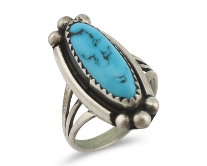 Navajo Ring .925 Silver Sleeping Beauty Turquoise Signed SkyStone Creations C80s