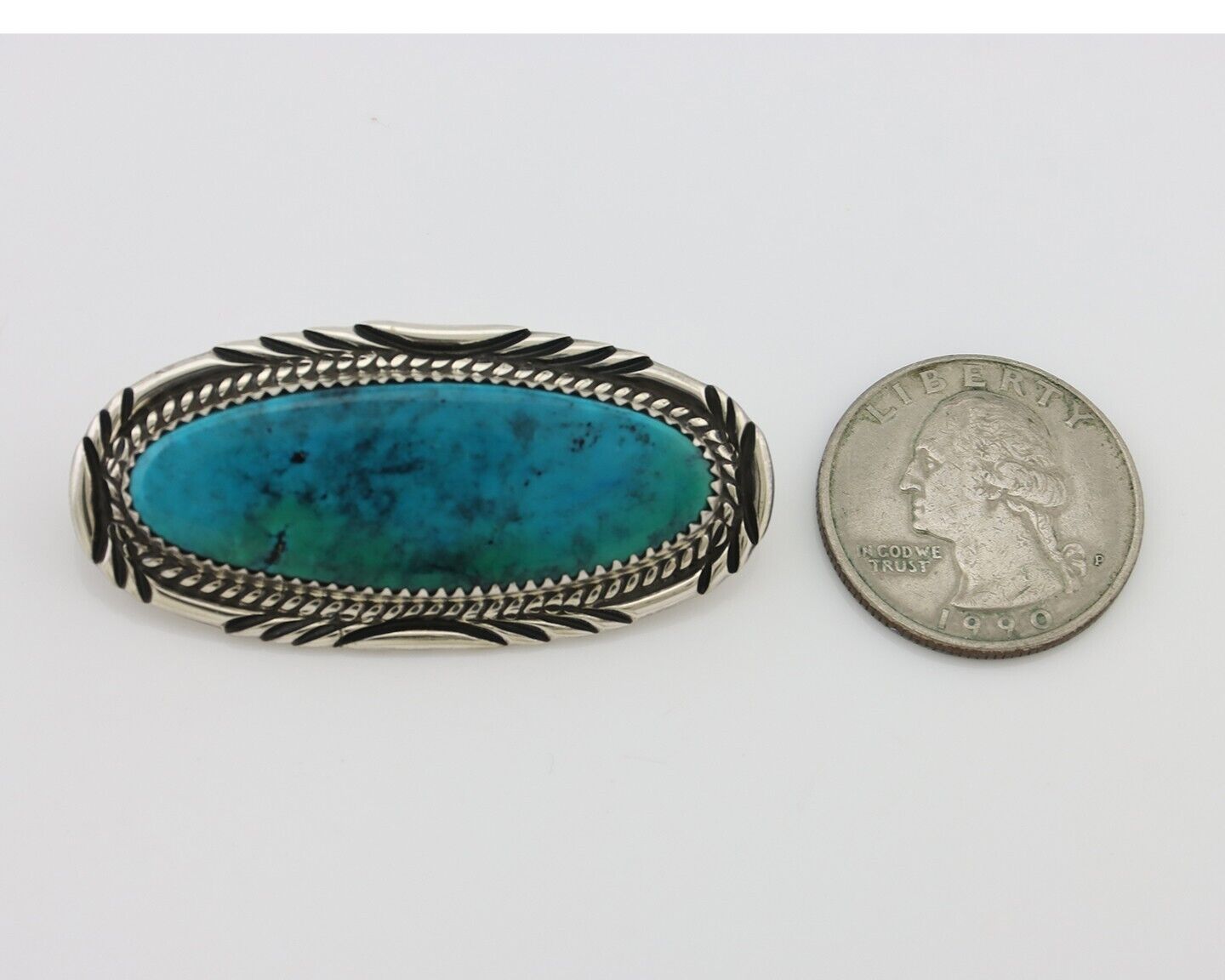 Navajo Pin Pendant 925 Silver Natural Spiderweb Turquoise Signed D C.80's
