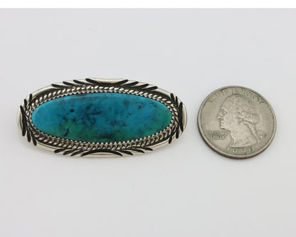 Navajo Pin Pendant 925 Silver Natural Spiderweb Turquoise Signed D C.80's