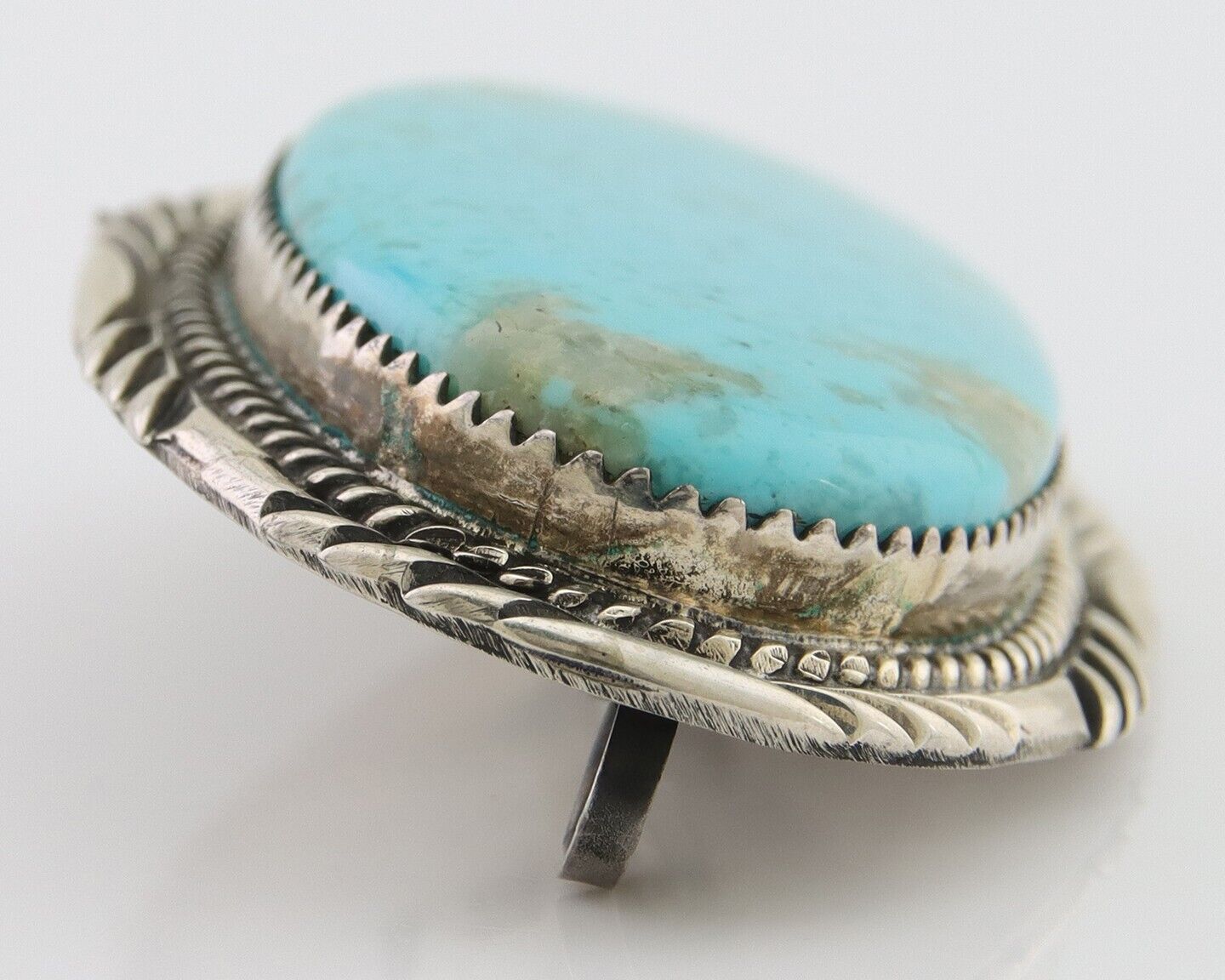 Navajo Pin Pendant 925 Silver Natural Blue Turquoise Artist signed DS C.80's