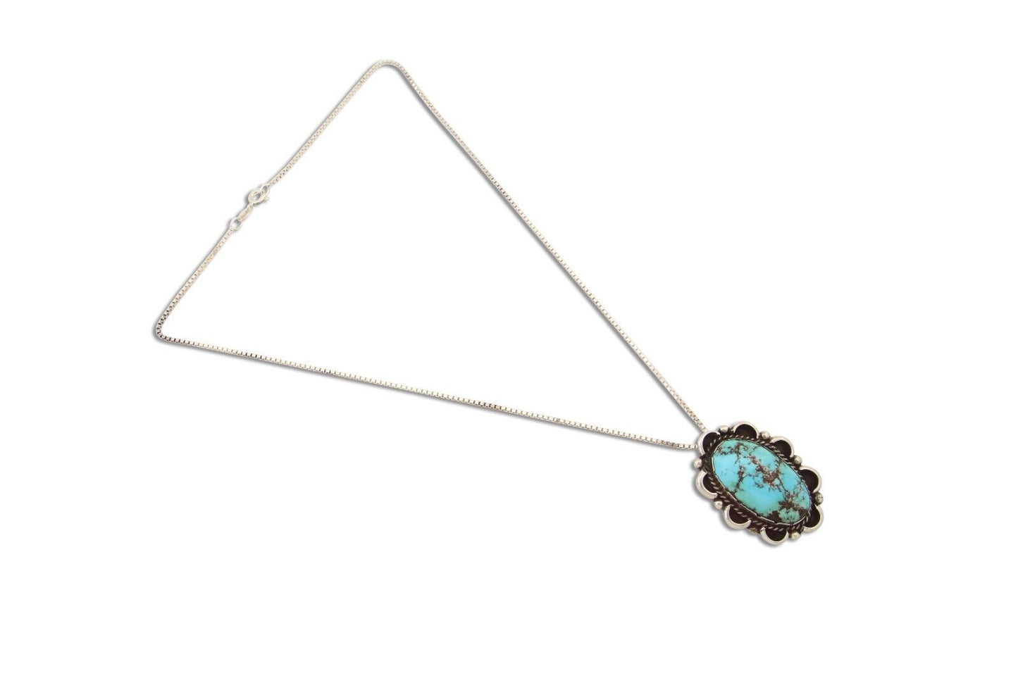 Navajo Necklace 925 Silver Natural Blue Turquoise Native American Artist C.80's