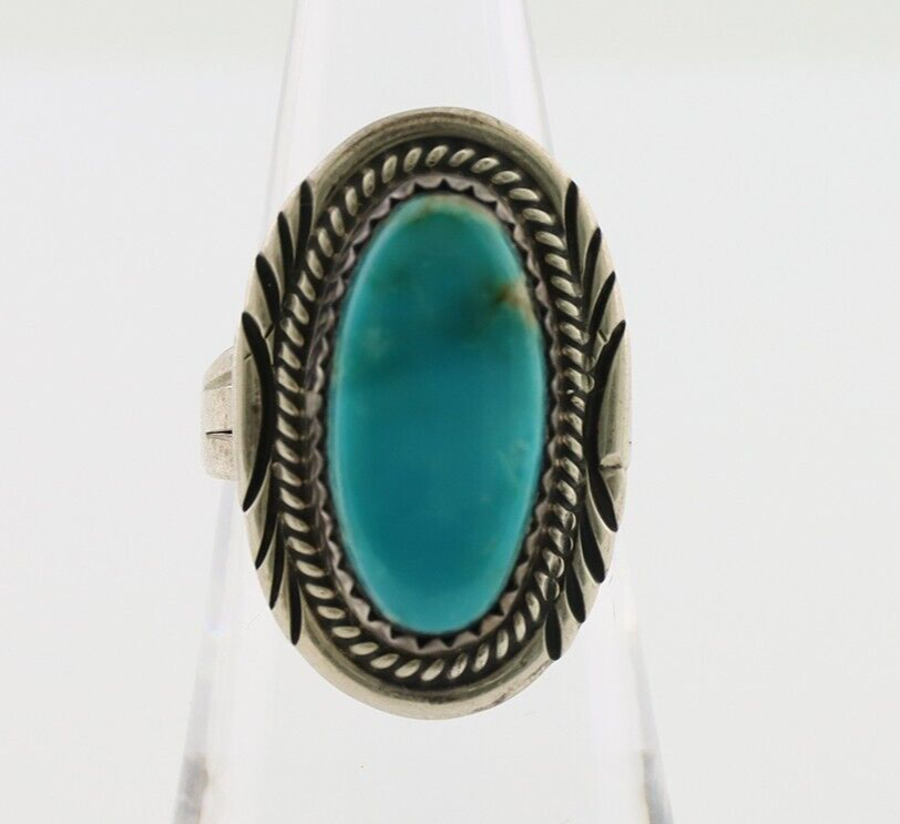 Navajo Ring 925 Silver Natural Turquoise Native American Artist C.80's