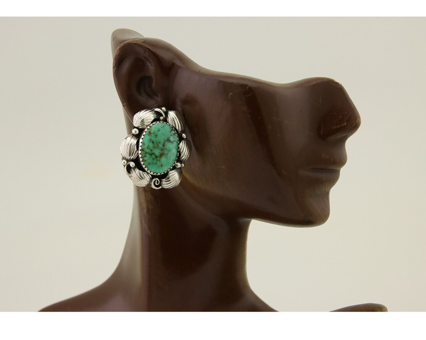 Navajo Earrings 925 Silver Green Turquoise Native Artist C.80's