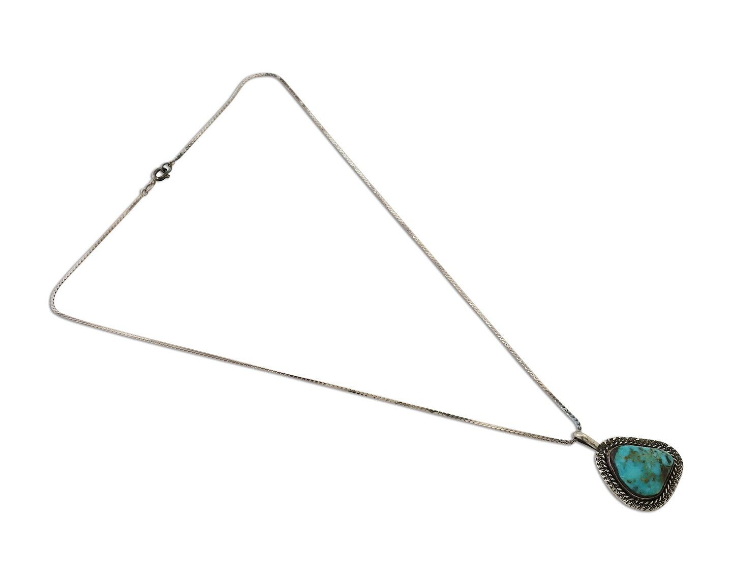 Navajo Pendant 925 Silver Natural Blue Turquoise Artist Signed Tom Willeto C.80s