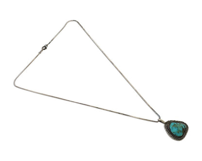 Navajo Pendant 925 Silver Natural Blue Turquoise Artist Signed Tom Willeto C.80s
