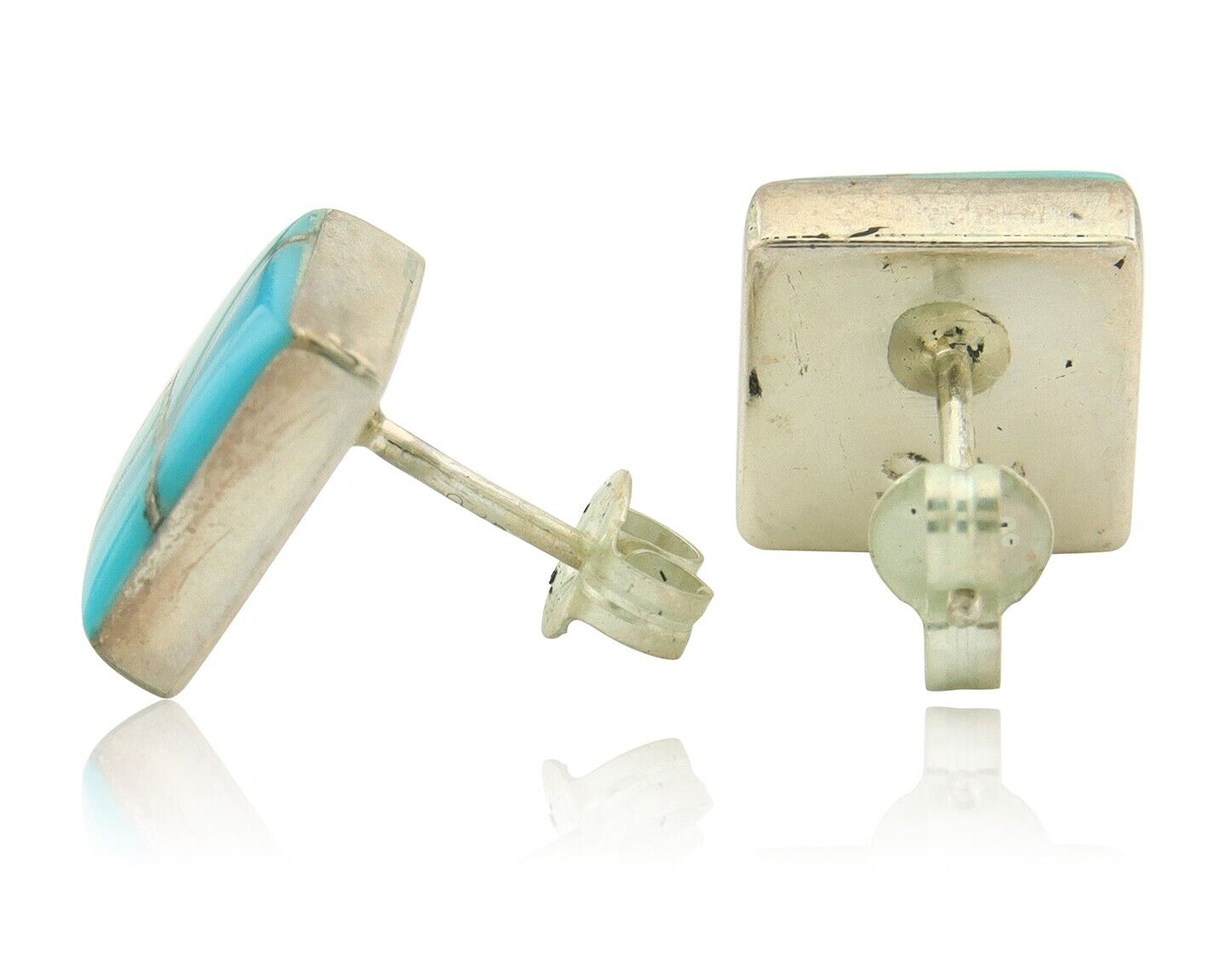 Navajo Earrings 925 Silver Natural Turquoise Artist Signed SM C.80's