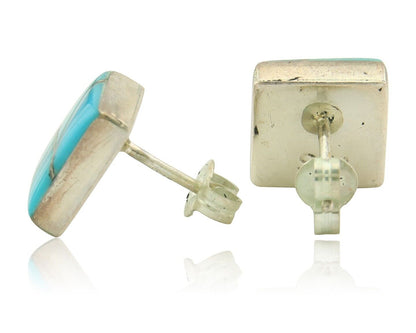Navajo Earrings 925 Silver Natural Turquoise Artist Signed SM C.80's